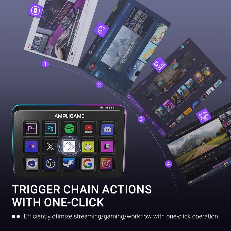 AmpliGame Fifine Stream Controller with 15 Macro Keys, Streaming Keyboard with Trigger Actions in OBS/Twitch/YouTube/Streamlabs, Shortcut Buttons Keypad Works with Mac and PC-D6 - Image 2